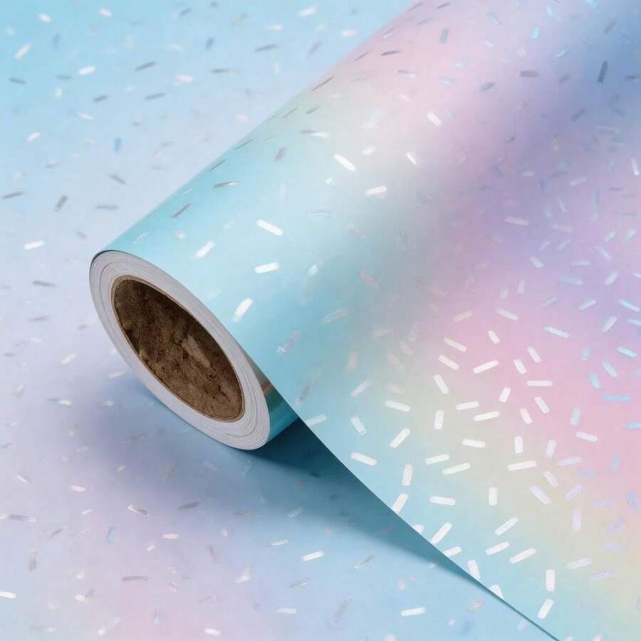 1卷渐变条纹图案礼品包装纸，尺寸16.93x118英寸 | 渐变礼品包装纸 | 适用于生日派对、复活节、婚礼、周年纪念日、妇女节、母亲节、生日等场合 | 彩虹渐变条纹，纸质材料 - 查看 1
