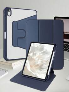 Ốp lưng máy tính bảng gấp ba 360° bằng acrylic màu xanh đậm, tương thích với iPad Mini6/Mini7/Air/Air2/9.7/10.2/10.5/Air4/Air5/10.9/Pro 11"/Air11(M2) 2024/Thế hệ thứ 10/12.9/ Air 13(M3 2025)/ Air 11-Inch (M3) 2025/ (A16) 11 Inch Thế hệ thứ 11 2025, mặt lưng acrylic chống trầy xước, chống cong vênh, khe cắm bút cảm ứng tích hợp, chân đế xoay 360°, tự động ngủ/thức, kiểu dáng tối giản/cổ điển/doanh nhân. - Xanh đậm - Xem 5