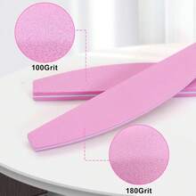 10块指甲抛光块，100/180目海绵抛光块，可水洗双面指甲打磨块，适用于亚克力和天然凝胶指甲（粉色，新月形） - 粉色 - 查看 4
