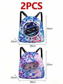 1/2 Pcs Adorable Cartoon Design Waterproof Dry Wet Separated Swim Backpack Large Capacity Lightweight Beach Travel Bag Portable Sports Storage Backpack - Multicolor - View 15