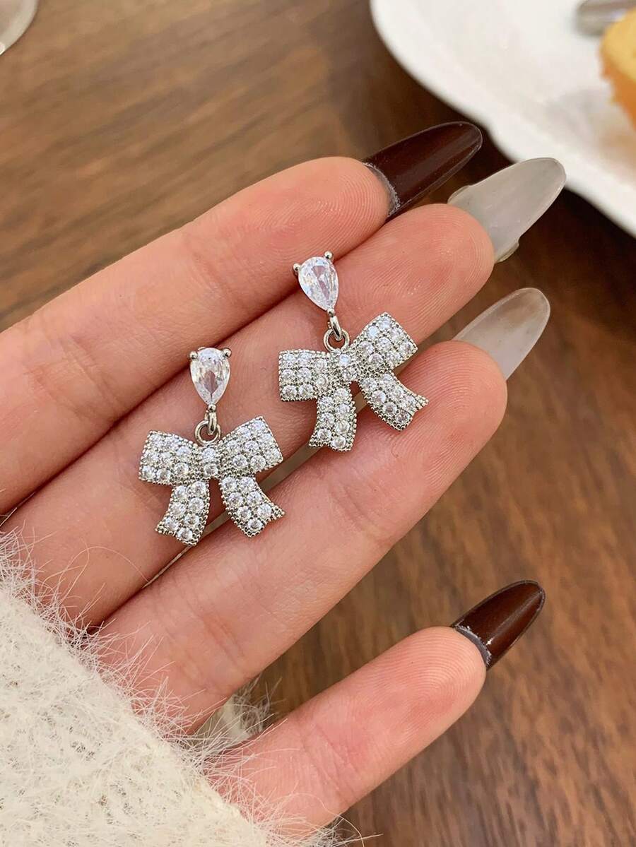 一对夸张风格的铜质锆石串珠耳环,女士款 - 适合日常佩戴、派对、节日 - 送礼佳品 - 銀色 - 查看 1