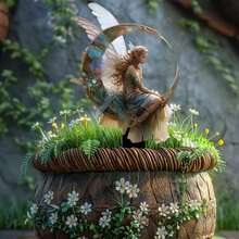 Bezaubernde Feenskulptur auf Mondsichel Gartenstecker, multifunktionale Outdoor Pflanzen Dekoration - A - Übersicht 2