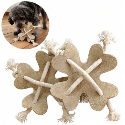 Juguete de masticar de cuero natural para perros, juguete de correa para perros, juguete de masticar duradero adecuado para cachorros de razas pequeñas y medianas, limpieza y desgaste de dientes