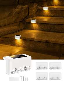 Luces solares para valla y escaleras, luces LED de ambiente nocturno, fácil instalación, adecuadas para vallas, escaleras, senderos, patios y jardines, hoteles, decoración de iluminación paisajística - Talla única para todos - Ver 3