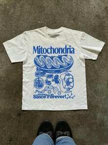 Festival Outfits For Women[New Products Arrive With Great Power]Mitochondria Graphic Tee - Stylish White T-Shirt With Blue Text And Intricate Illustration Of Mitochondrion |   Features Diagrammatic Graphics Of Cellular Structures & DNA |   Perfect For Science Enthusiasts And Casual Wear, Only One Piece Of ClothingUnisex T-Shirts For Summer Outingssummer Clothes - 白色 - 查看 7
