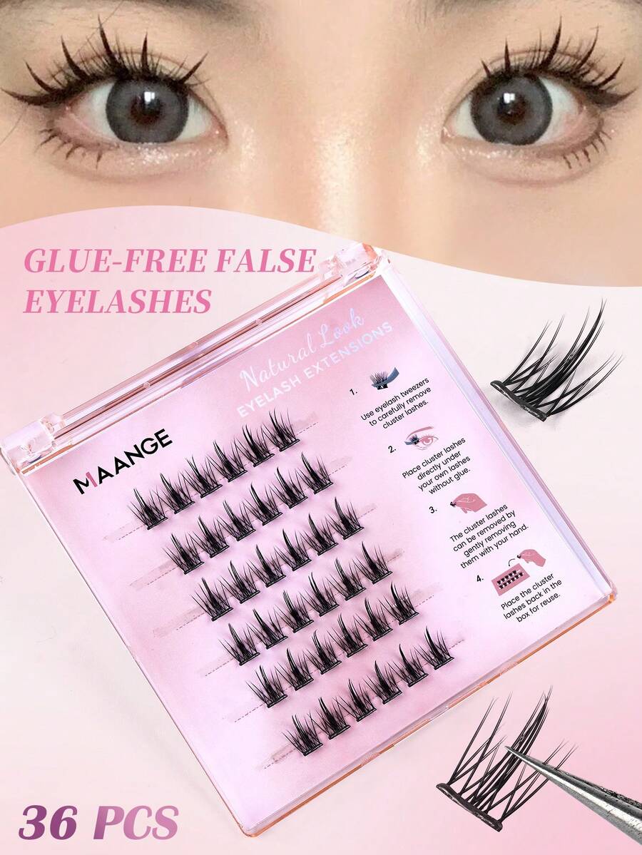 MAANGE Bộ 36 cụm mi giả Manga không cần keo, kèm nhíp và dụng cụ uốn mi, mi giả tự làm kiểu đuôi cá Manga tự nhiên, giúp mắt cong và to hơn, vẻ ngoài tự nhiên, siêu nhẹ, mềm mại và có thể tái sử dụng, quà tặng cho phái nữ, dễ dàng gắn mi, không gây khó chịu, có thể tái sử dụng. - CC - Xem 1