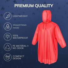 Design Rain Ponchos With Drawstring Hood Disposable Emergency Poncho For Adults - Red - View 5