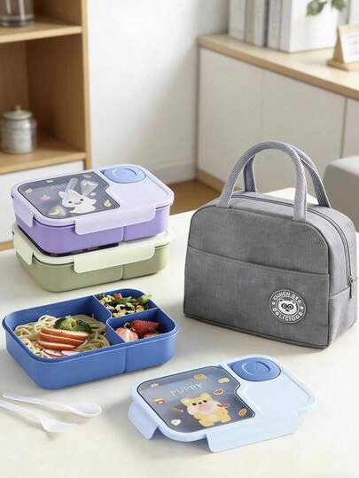 1pc Bento Box, Lunch Box, Snack Box, Multi-Color Lunch Box Set With Fork And Spoon, Suitable For Home, Students, Office