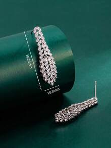 1 Đôi bông tai mặt dây chuyền đá Cubic Zirconia cao cấp Tylionnejewelry dành cho nữ, trang sức thanh lịch cho phái đẹp, thích hợp cho đám cưới và kỷ niệm. - Bạc - Xem 5