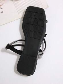 French Style Flat Bow Rhinestone Slide Sandals, Women's Summer Outdoor Wear New Fashion Slippers, Suitable For Dates, Shopping, Parties - Black - View 6