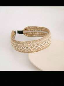 Diadema de ratán tejida a mano, diadema de paja de ala ancha estilo bohemio para mujeres, diadema de pelo con nudo en la parte superior - Multicolor - Ver 15