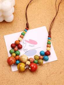 1 chiếc vòng cổ dây sáp đính hạt gốm có thể điều chỉnh, kiểu dáng Bohemian chống gió, trang sức mùa hè thủ công tinh tế, tự làm theo yêu cầu. - Nhiều màu - Xem 7
