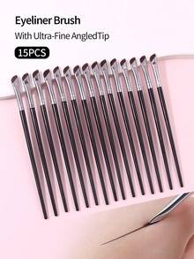 15支超细斜角眼线刷套装，精准扁平刀片眼部化妆刷，适用于眼线、眉毛和下眼线 - 黑色 - 查看 3