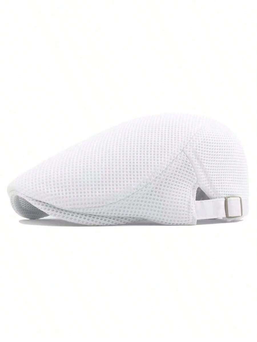 Men's Solid Color Mesh Newsboy Cap, For Daily Wear - 黑色 - 查看 1