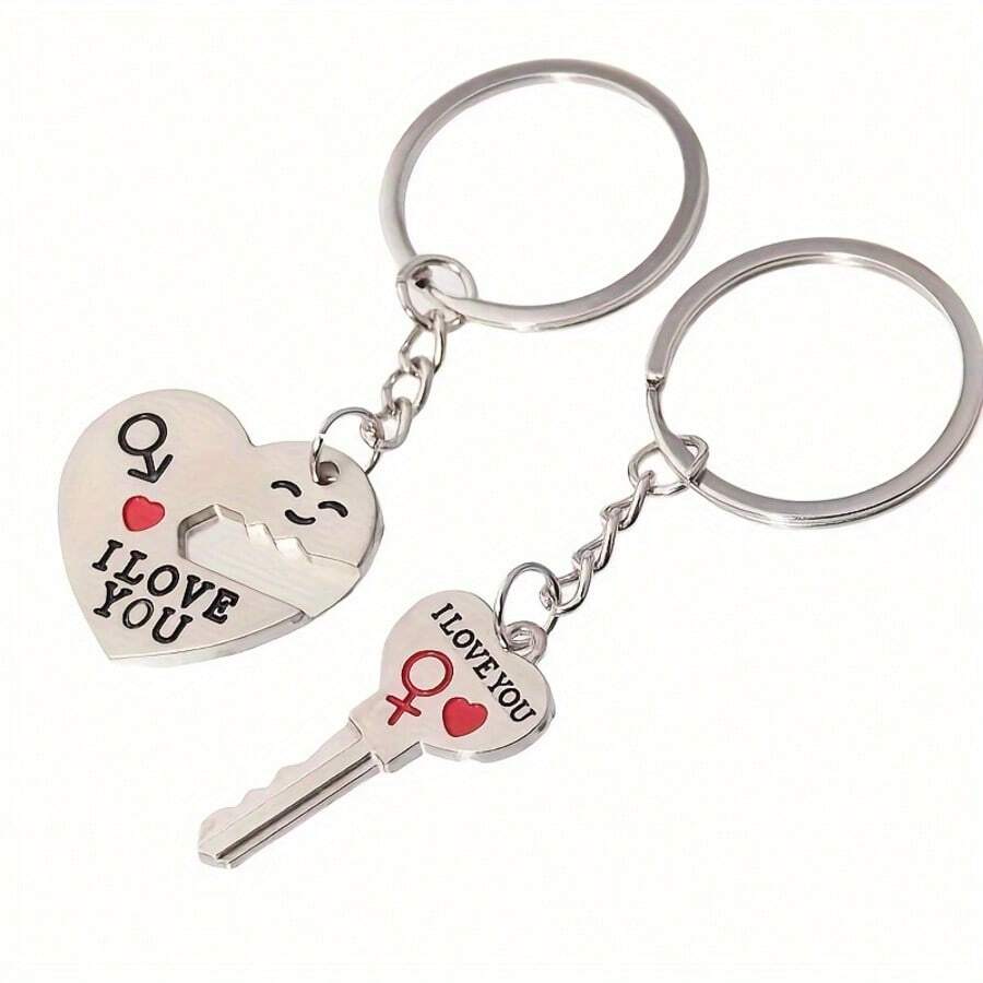 Bộ 2 móc khóa hình trái tim "I Love You" bằng hợp kim, thích hợp để trang trí túi xách, balo, quà tặng Valentine cho người yêu.