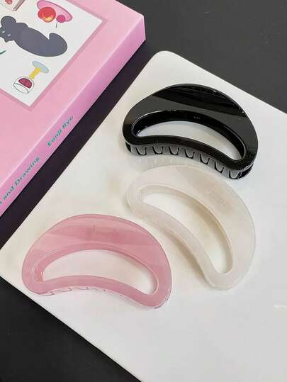 3pcs/1pc Extra Large Black, White, Pink Plastic Hair Clips, Fashionable Versatile Elegant Minimalist Solid Color Hair Claws, Suitable For Daily, Casual, Party, Commute, Beach, Vacation, Ponytail, Bun Hairstyles, Washing Face, Bathing, Makeup, Outfit Accessory