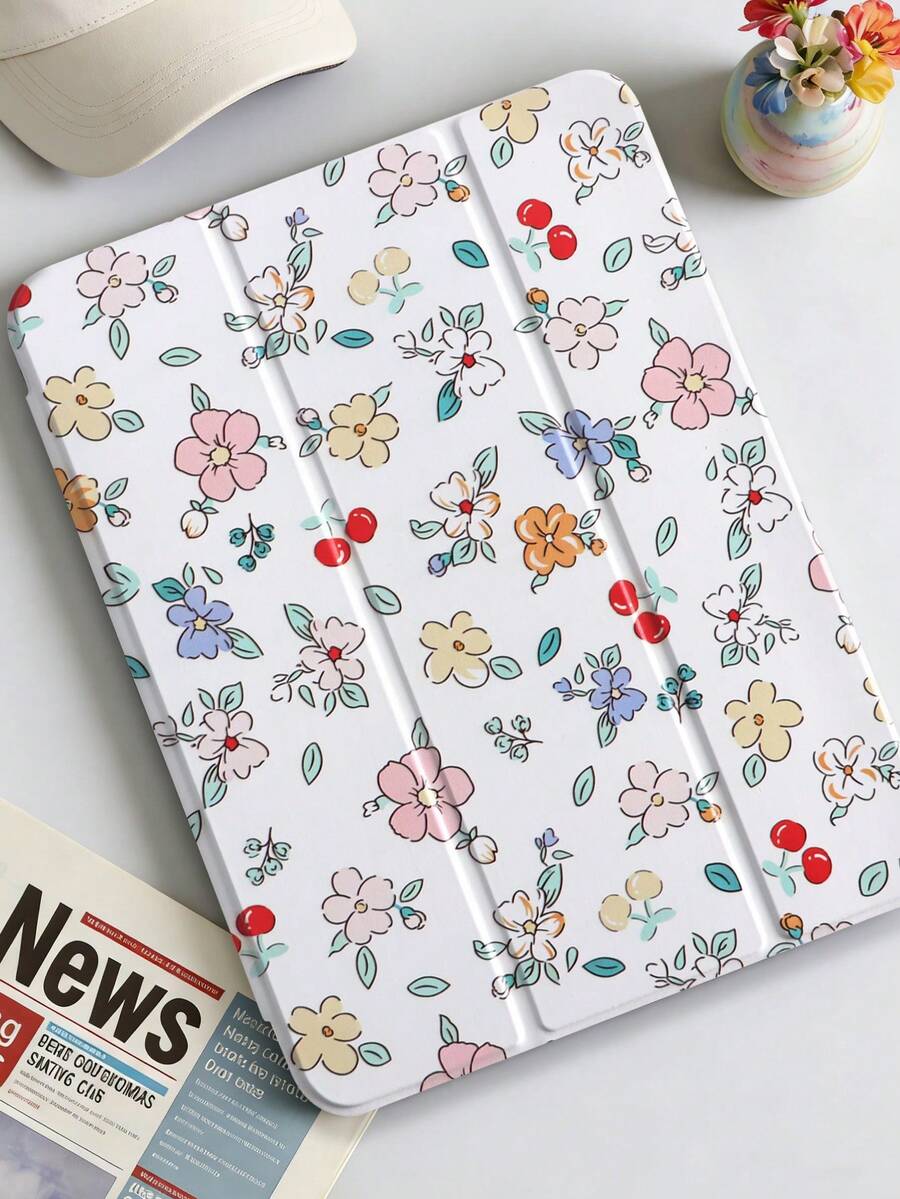 1 件装彩色樱花图案彩绘平板电脑保护套，兼容 iPad Mini 4/Mini 5/Mini 6/Mini 7/Air/Air 2/9.7/10.2/10.5/Air 4/Air 5/10.9/Pro 11 英寸/第十代/Air 11 英寸 (M2)-2024/Pro 11 英寸 (M4)-2024/Air 11 英寸 (M3) 2025/(A16) 11 英寸第十一代 2025，Galaxy Tab A8 10.5 英寸 2022，带 Apple Pencil 插槽、三折支架、TPU 软边保护、磁吸式睡眠/唤醒功能，休闲/趣味/治愈/个性化平板电脑保护套