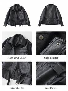 Áo khoác giả da nữ kiểu moto biker, chất liệu giả da thuần chay, có thắt lưng. - Đen tối - Xem 6