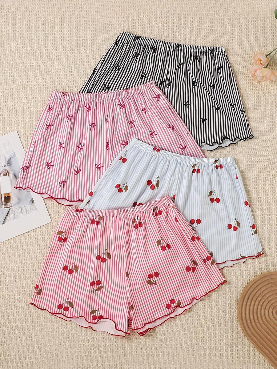 Bộ 3 món đồ ngủ kiểu dáng ngọt ngào cho bé gái mùa xuân/hè, quần pajama có nơ, đồ ngủ rộng rãi thoải mái cho nữ. - Nhiều màu - Xem 1