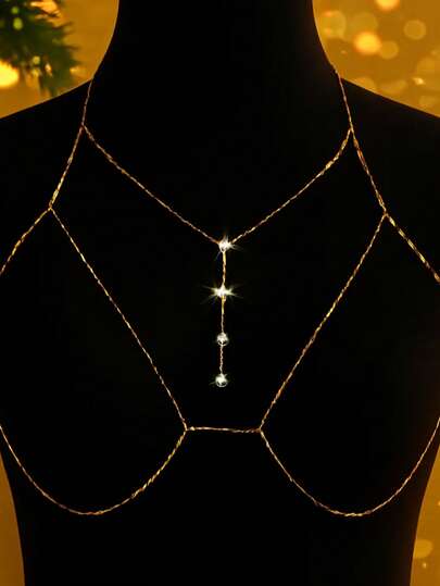 Cadena de pecho con múltiples capas y garra, accesorio de lencería de bikini para fiesta nocturna de mujer