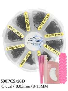 500 sợi/hộp, 16D-18D-20D, độ dày 0.05mm, 8-15mm / Độ dài hỗn hợp, độ cong C/D, nối mi, mi giả, kèm 10 miếng đệm mắt, 10 cọ chải mi, 10 que chỉnh mi, 10 cốc keo, mi dưới, mi nối tự nhiên cho người mới bắt đầu, dễ sử dụng, nhiều độ dài, mi chất lượng cao dùng tại salon và tại nhà. - Xem 52
