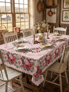 Toalha de mesa elegante com estampa de pergaminho em ouro rosa (1 peça), feita de poliéster resistente com bordas franzidas, à prova de manchas, impermeável, lavável e sem rugas, adequada para diversas ocasiões. - Multicolorido - Ver 7