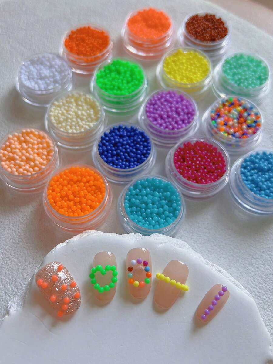 1 Bottle Mini Fluorescent Beads, Colorful Micro Beads Nail Art Accessories, Minimalist Versatile All-Match Decor Nails - Multicolor - View 1