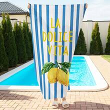 1PC 29″X58″ 31″X71″ Oversized Microfiber Beach Towel - Soft, Lightweight And Portable, It Has Good Water Absorption, Sand-Free, Blue Nd White Striped Wll With Lemons On It, Suitable For Travel, Picnics, Beach, Camping, Modern Bathroom, Hot Spring - trắng - Xem 2