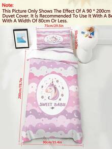 2/3件套可爱小马印花被套套装 - 粉色云朵独角兽图案床上用品套装，双面柔软印花被套，适合儿童、青少年、男孩和女孩，四季皆宜，带拉链和按扣，可选单人/双人/大号尺寸 - 彩色 - 查看 11