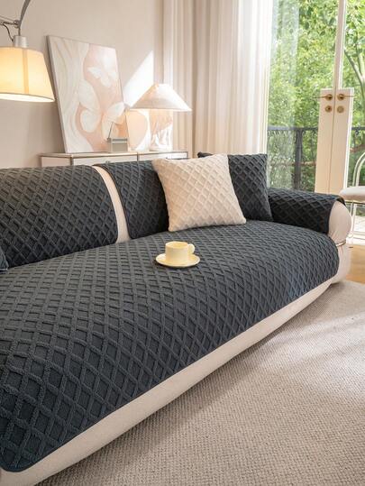 1件格子加厚羊羔绒沙发垫套，防滑耐用，可机洗，宠物友好型沙发垫，适用于2/3/4人沙发和组合沙发，营造舒适温馨的家居环境