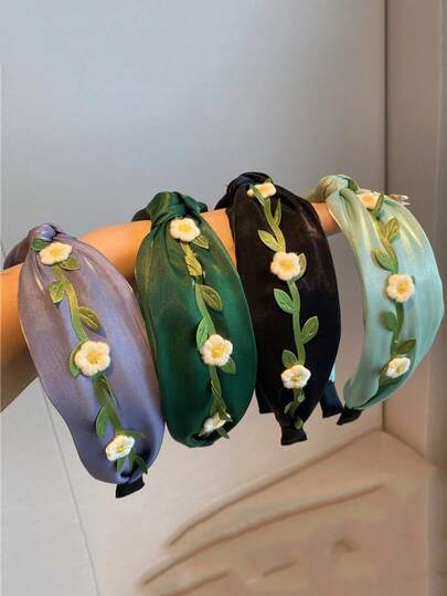 1件优雅白绿百合花发箍，甜美清新，新款时尚女孩发饰