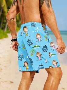 Custom Men's Beach Shorts, Sexy Personalized Couple Portraits, Family Members, Pets, Cartoon Patterns, Suitable For Vacation Parties, Fun Beach Shorts - Multicolor - View 2