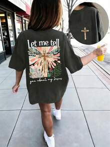 Graphic Tee For Preteen Girls "Let Me Tell You About My Jesus", Made Of Soft And Comfortable Fabric, Suitable For Outdoor Sports, Casual Wear, Street Style, Campus Style, Top - 深灰色 - 查看 3