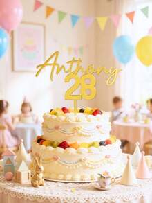 1/3/5pcs Custom Name & Age Acrylic Cake Toppers, Personalized Mirror Gold/Silver/Rose Gold Cursive Script Cake Decor, Perfect For Birthday Party, 30th/40th/50th Milestone Birthday, Anniversary, Wedding, Bridal Shower, Baby Shower, Graduation Season, Easter, Mother's Day, Father's Day, Ideal For Cake Decor, Party Favors, Photo Booth Props & Commemorative Keepsakes - Multicolor - View 5