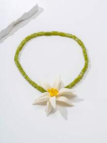 1 pieza Collar de flores de resina verde con cuentas, estilo bohemio de verano hecho a mano, con vibra de playa, adecuado para la playa, vacaciones, fiesta de piscina, combinado con bikini/vestido de resort - collar - Ver 2