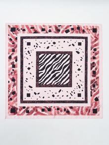 斑马纹极简主义70厘米方形丝巾，几何图案真丝围巾，披肩，领巾，头巾，女士 - 彩色 - 查看 12