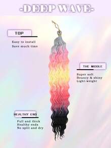 1-Pack 24 Inch Deep Wave Hair Extensions - Rainbow Colored Synthetic Extensions With Water Wave Pattern For Music Festival Carnival & Daily Glam Festival Hair Essential - Multicolor - View 5