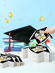 Cartoon Graduation Cap Black Disposable Paper Napkins, Festive Table Decor Napkins. Perfect For Graduation Season And School Celebration Table Settings. - Multiple Styles - View 2