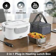 Electric Lunch Box For Adults, 60W Heated Lunch Box With 1.5L Stainless Steel Containers, Portable Food Warmer For Men Women Work Car Truck, 12V - 白灰色 - 查看 8