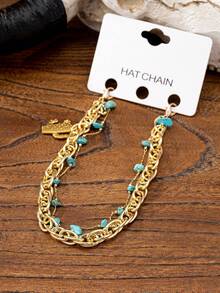 1件 时尚牛仔复古手工绿松石装饰波西米亚风格仙人掌吊坠装饰链靴帽链配饰 - 彩色 - 查看 5