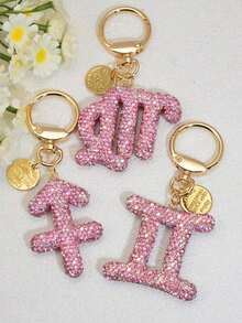 1pc Soft Clay Rhinestoned Pink Women's 12 Zodiac Keychain, Gifts For Friends On Valentine's Day Car Accessories Bag Charm School Cute Goth Y2k - Chòm sao - Xem 3