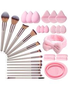 Bộ dụng cụ trang điểm 30 món bao gồm: 14 cọ trang điểm + 3 bông mút trang điểm + 3 bông mút trang điểm mini + 3 bông phấn tam giác + 3 bông phấn dạng cushion mini + 2 dây đeo bát đựng phấn + 1 băng đô cài tóc + 1 dụng cụ vệ sinh cọ trang điểm - Nhiều màu - Xem 1