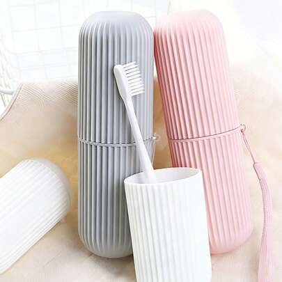 1/2/4pcs Portable Travel Toothbrush Case, Toothpaste/Toothbrush/Facial Cleanser Storage Box, Dustproof Breathable Toothbrush Holder, Striped Anti-Slip Mouthwash Cup, Suitable For Home Daily, Outdoor Travel, Business, Camping, Back To School, Summer Travel Accessories, Bathroom Accessories, Personal Care Organizer, Travel Essentials