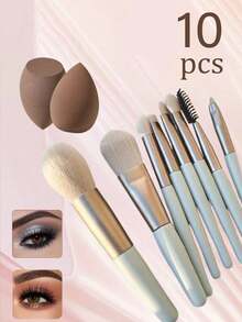 Bộ cọ trang điểm 10 món, bộ cọ tán phấn mắt và má hồng di động, dụng cụ làm sạch da mặt, bông trang điểm, bộ dụng cụ trang điểm bao gồm 8 cọ trang điểm + 2 bông trang điểm, cọ phấn phủ, cọ mắt, cọ kẻ lông mày, cọ nền, cọ má hồng, cọ trộn màu, cọ che khuyết điểm, bông trang điểm, bông trang điểm, cọ trang điểm lông mềm. - nhiều màu - Xem 3