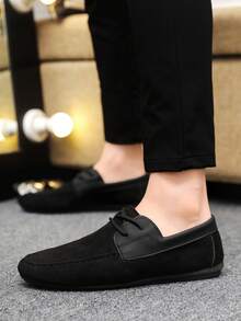Men's Loafers, Moccasins, Casual Slip-On Boat Shoes, Slouchy Shoes, Leather Shoes, Soft Bottom Canvas Deck Shoes, Flat Shoes, Black Formal Shoes (Run Small And Narrow, Please Order One Size Up) - Black - View 4