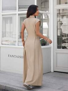 ADD MODA REF AS1759 LONG SHIRT DRESS WITH BUTTONS AND COLLAR - Màu be - Xem 6