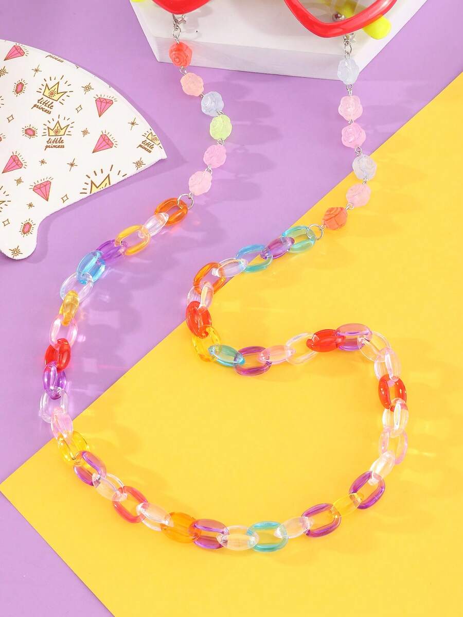 1pc Girls' Colorful Plastic Chain Eyeglass Strap, Suitable For Daily Decoration, Glasses Not Included - Multicolor - View 1