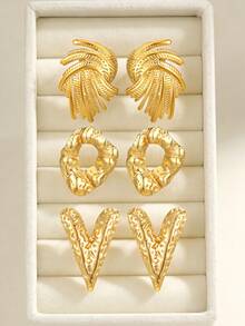 3 Pares/6 piezas Conjunto de aretes de estilo bohemio de verano, que incluye aretes con colgante de corazón grande dorado, aretes huecos de arruga dorados y aretes de alas de ángel dorados - Aretes de declaración de oro para mujer, aretes de aro gruesos - Aretes de acero inoxidable chapados en oro de 14K, sin níquel, ligeros, hipoalergénicos - Aretes exagerados de gota de agua de gran tamaño - Dorado - Ver 4