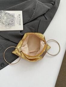 1个闪亮金色手提手拿包，亮面晚宴派对包，新款上市，适合派对、度假、海滩等场合 - 金色 - 查看 5