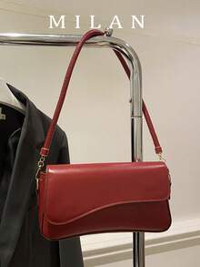 Túi đeo vai thời trang, màu trơn, kiểu dáng bất đối xứng, nắp gập, phong cách cổ điển tối giản, thanh lịch. - Màu Đỏ Sâu - Xem 12